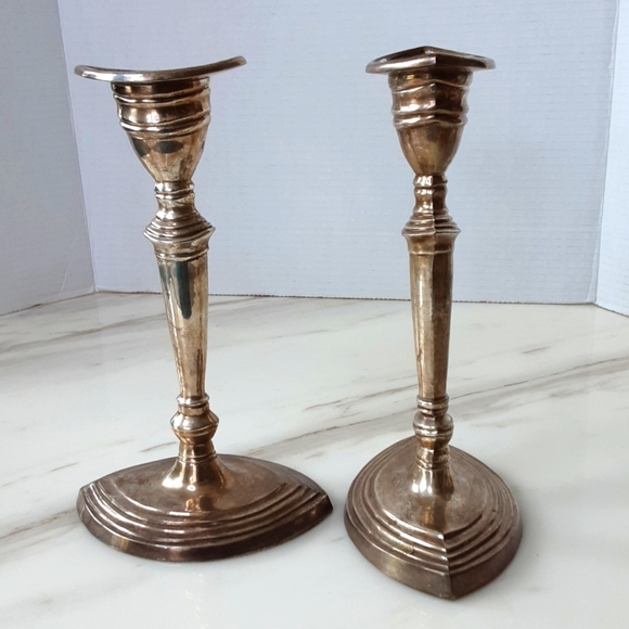 Sheffield Styled VTG Sterling Silver Plated Georgian Candlesticks - Picture 2 of 10